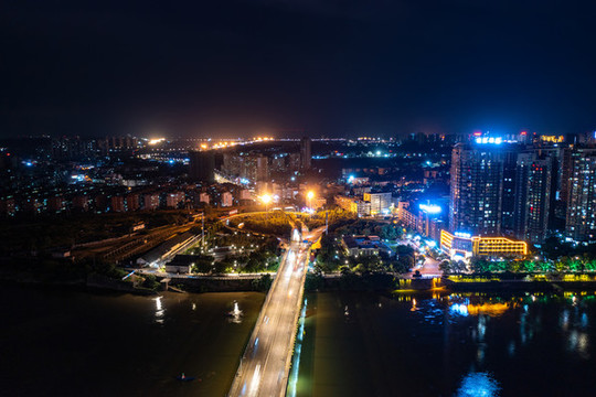 航拍湖南衡陽城市夜景風(fēng)光