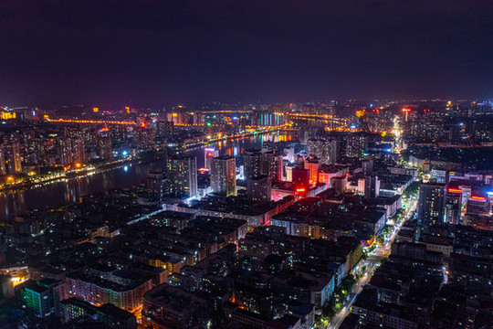 航拍湖南衡陽(yáng)城市夜景風(fēng)光