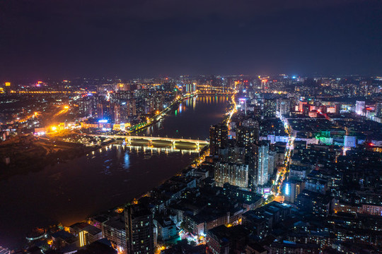 航拍湖南衡陽城市夜景風(fēng)光