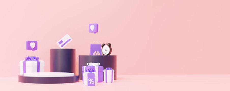 3D限時(shí)購(gòu)物優(yōu)惠產(chǎn)品展臺(tái)橫幅