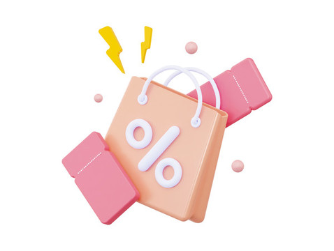 3D粉色购物提袋和优惠券插图