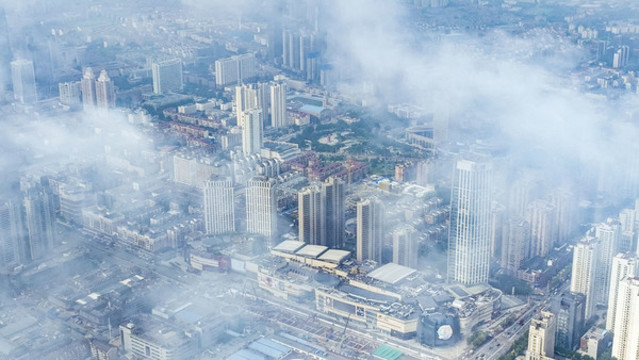 天津城市平流霧美景航拍