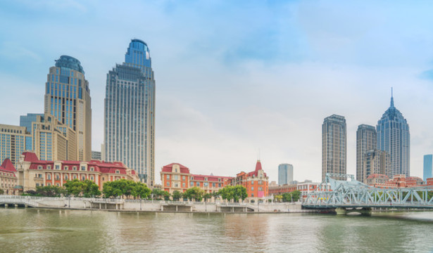 天津城市建筑天際線和海河風(fēng)光