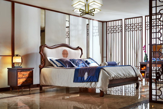 中式家具大床卧房床头柜