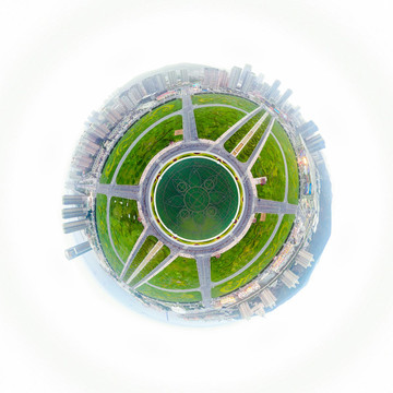 航拍大連星海廣場(chǎng)球形全景圖