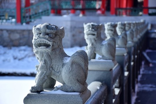 一排石獅子雕像