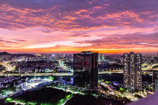 夕陽晚霞與城市建筑