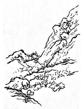 手繪國畫山石山水素材
