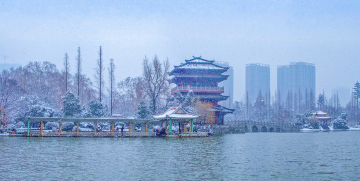 合肥逍遙津雪景全景圖