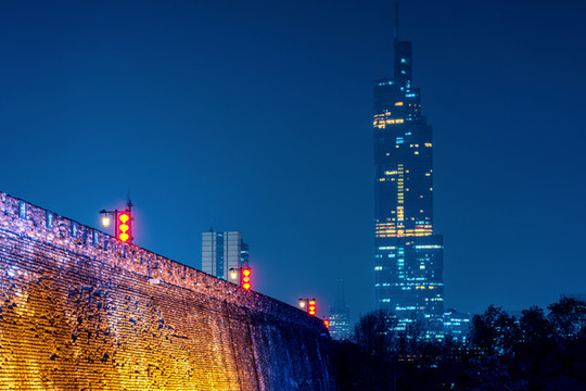 中國(guó)江蘇南京明城墻夜景風(fēng)光