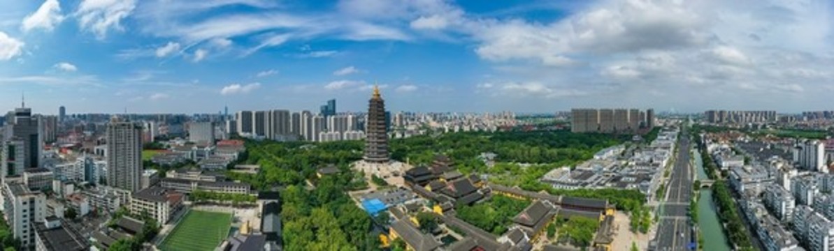 航拍常州天寧禪寺