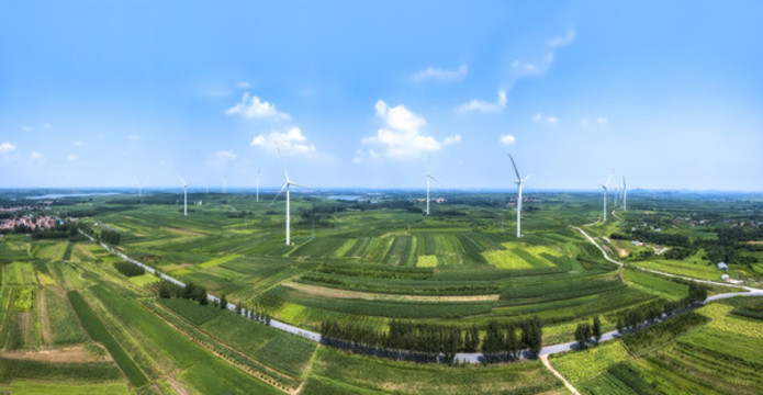 航拍戶外綠色能源風(fēng)力發(fā)電機(jī)