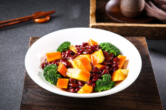 鮑汁腰豆煮木瓜