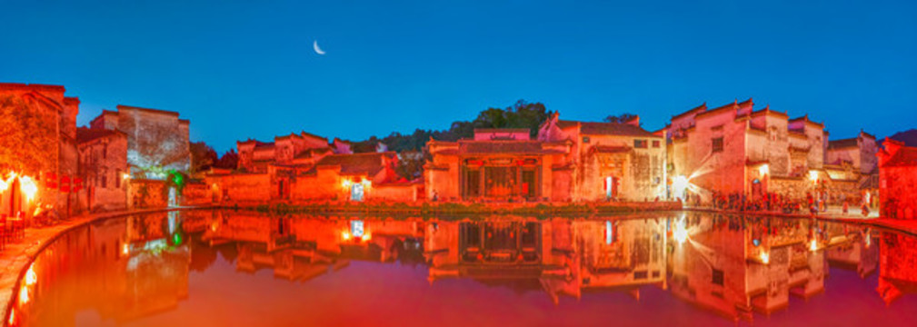 宏村月沼夜色全景圖