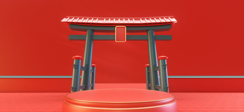 3d渲染國(guó)潮門牌樓展臺(tái)場(chǎng)景