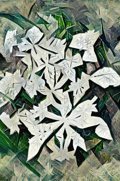雪花組成的樹葉抽象裝飾畫