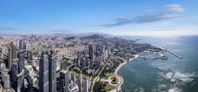 航拍青島灣區(qū)建筑景觀全景