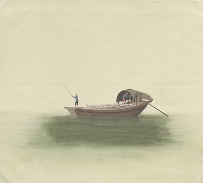運(yùn)輸小船水粉畫心