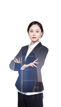 商務(wù)女性和城市雙重曝光