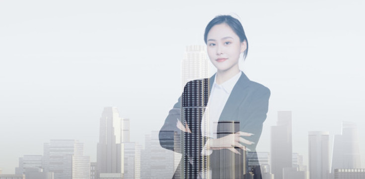 商務(wù)女性雙重曝光肖像