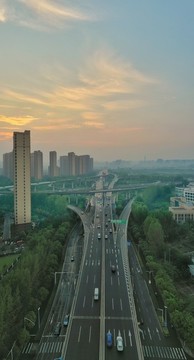 航拍常州龍城與青洋高架立交