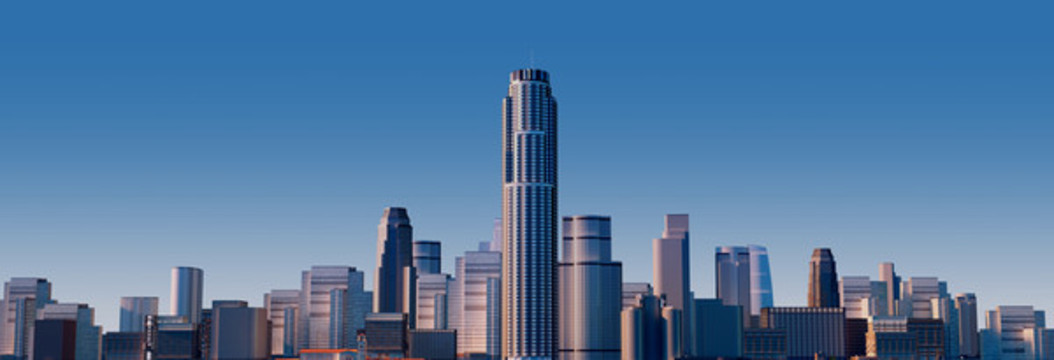 3D渲染城市建筑天際線