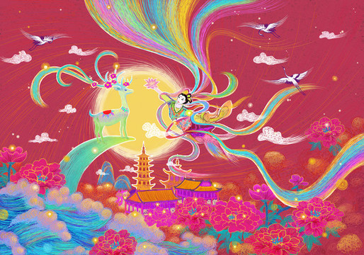 仙鹿迎仙中秋節(jié)禮品中國(guó)風(fēng)插畫