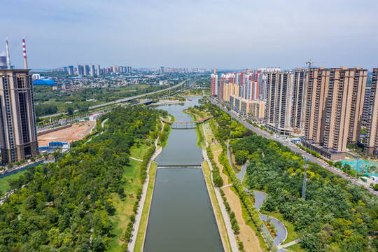 航拍平頂山市湛河烏江河口公園