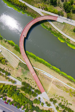 航拍平頂山市湛河烏江河口公園