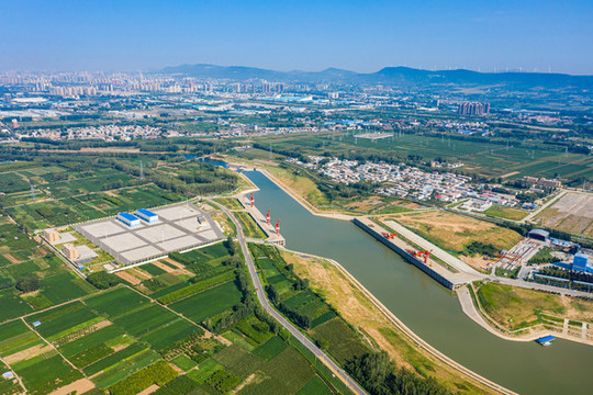 航拍河南沙河平頂山港內河航運