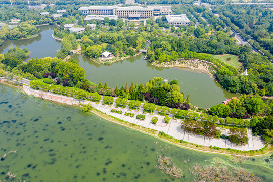 航拍河南平頂山白龜湖濕地公園