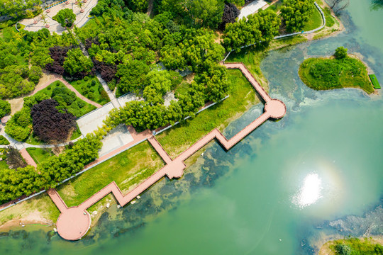 航拍河南平頂山白龜湖濕地公園