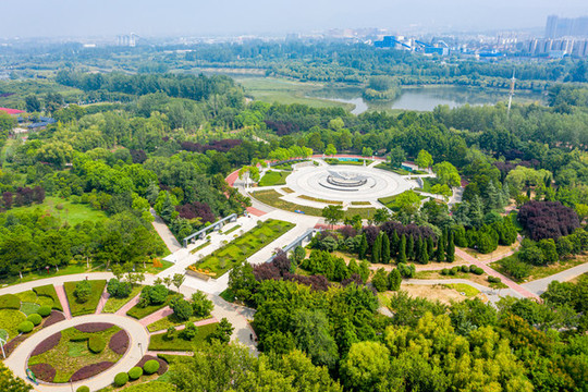 航拍河南平頂山白鷺洲濕地公園