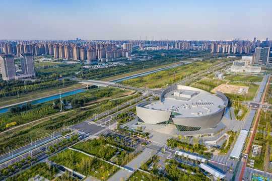航拍河南鄭州大劇院中央文化區(qū)