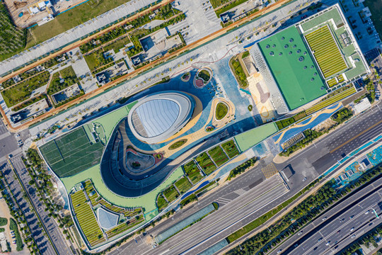 航拍河南鄭州市民活動(dòng)中心建筑