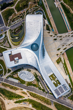 航拍河南鄭州河南省科技館新館