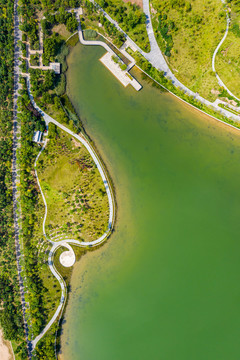 航拍河南鄭州象湖生態(tài)濕地公園