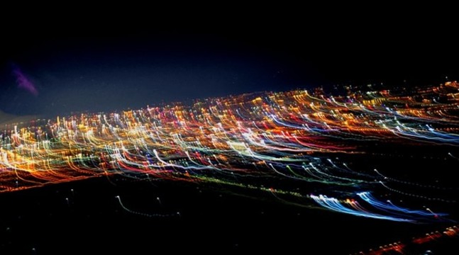 飛機(jī)拉伸升下的長沙夜景