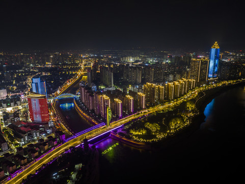 航拍安徽省蕪湖市夜景