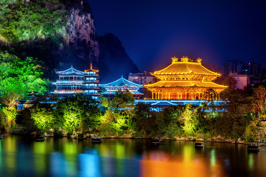中國廣西柳州文廟夜景