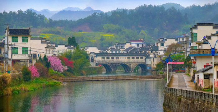 歙縣北岸村北溪廊橋全景圖