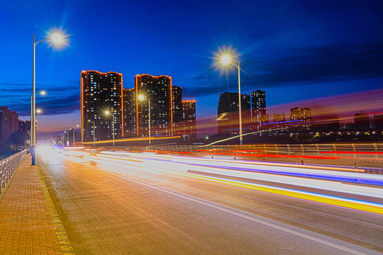 城市夜景道路光流延時(shí)拍攝
