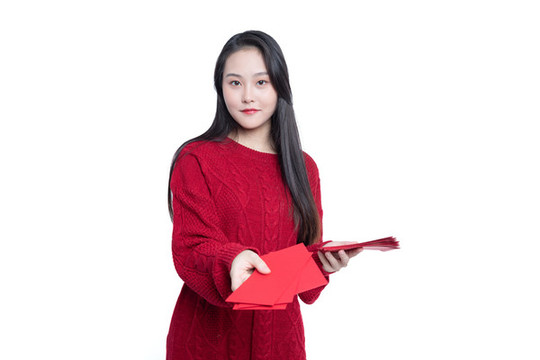 發(fā)紅包的年輕女性肖像