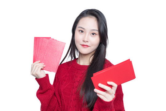 發(fā)紅包的年輕女性肖像
