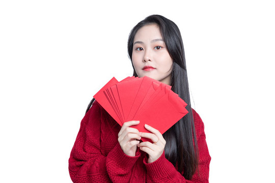 發(fā)紅包的年輕女性肖像
