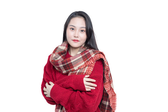 紅色衣服的年輕女性肖像