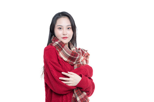 紅色衣服的年輕女性肖像