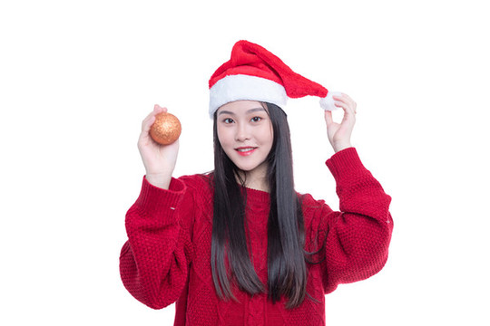 圣誕節(jié)女性手持圣誕球