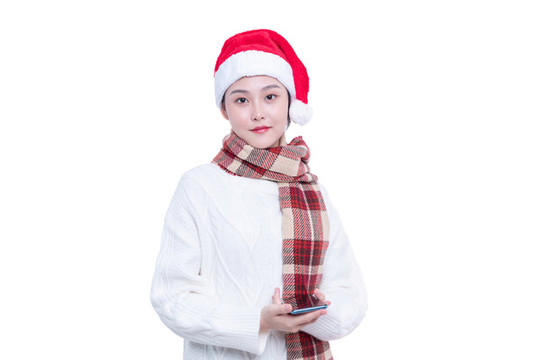 圣誕節(jié)使用手機(jī)的少女