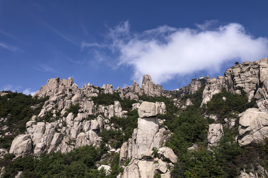 航拍青島海上第一名山嶗山